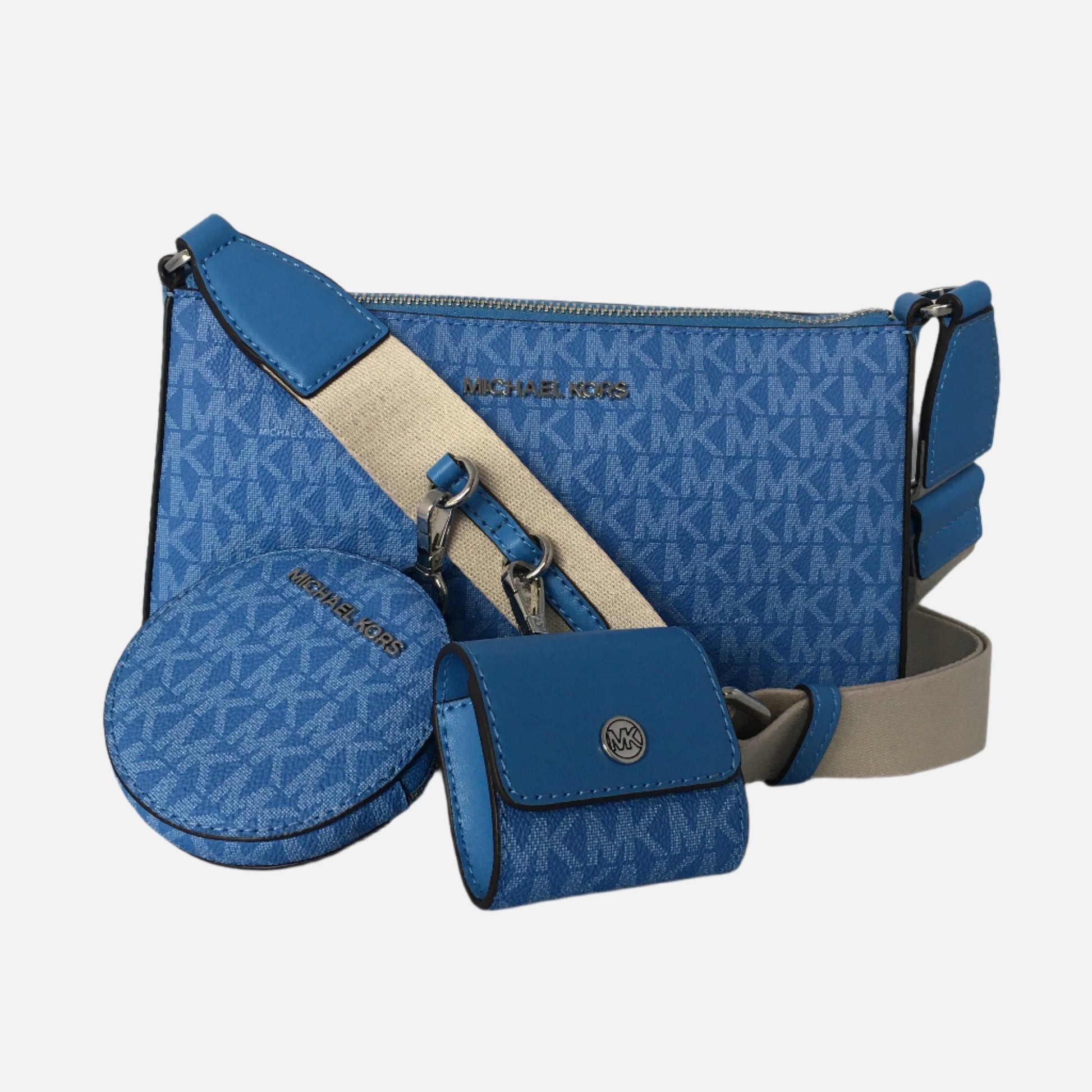 Michael Kors Blue MK Handbag Jet Set Signature Crossbody Bag.