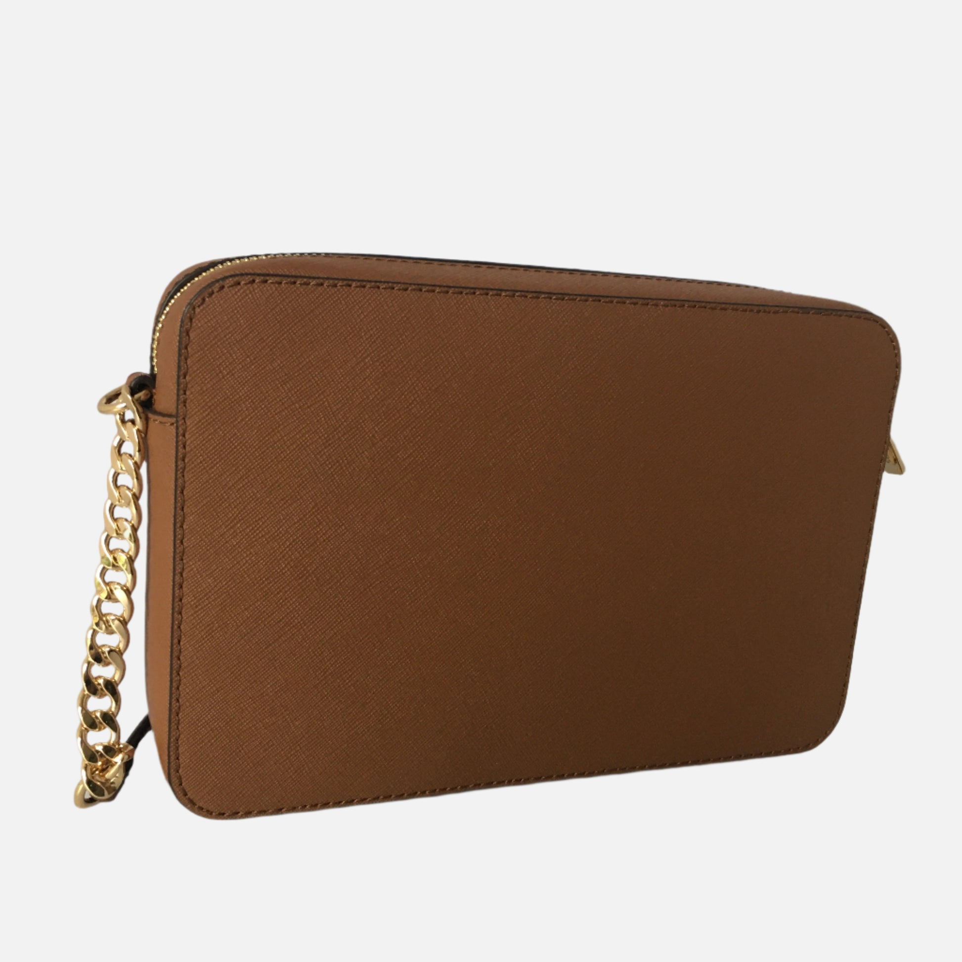 Michael Kors MK Bag Sale Leather Bag. Rear view Showing Crossbody Gold Chain Strap.