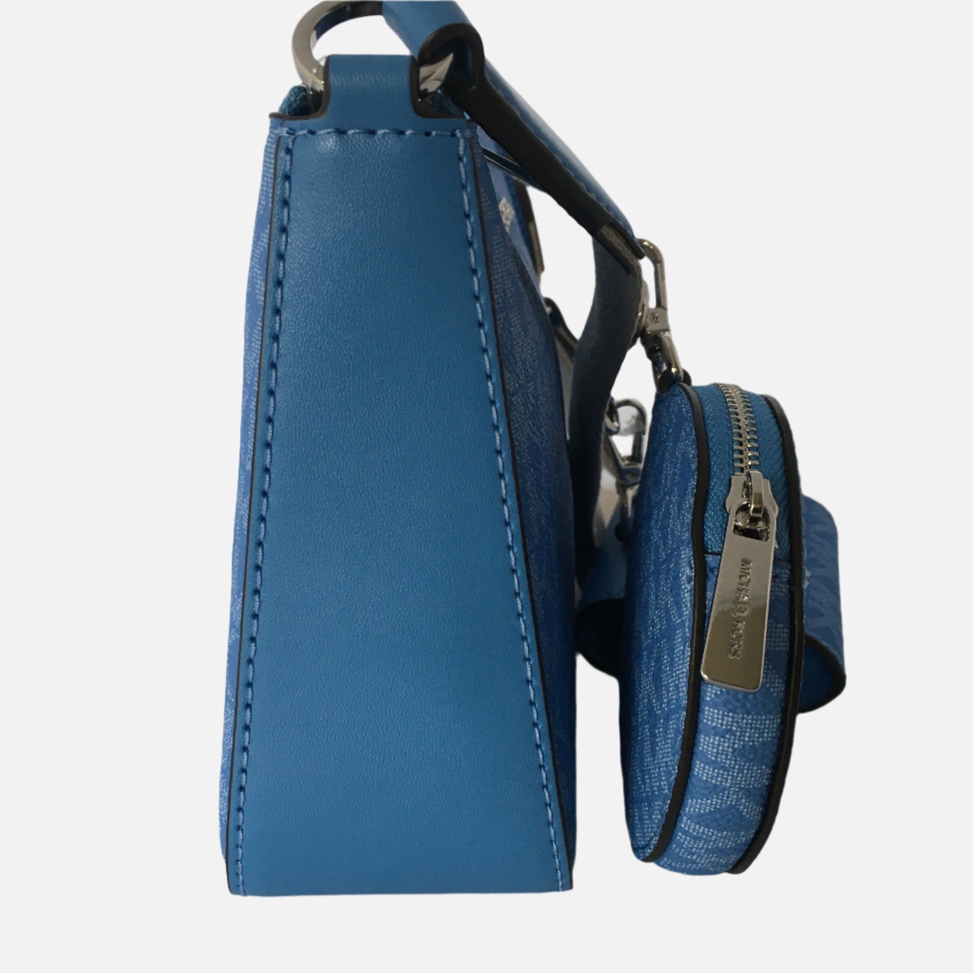Side view of Michael Kors MK handbag with pouches. Jet set signature crossbody bag